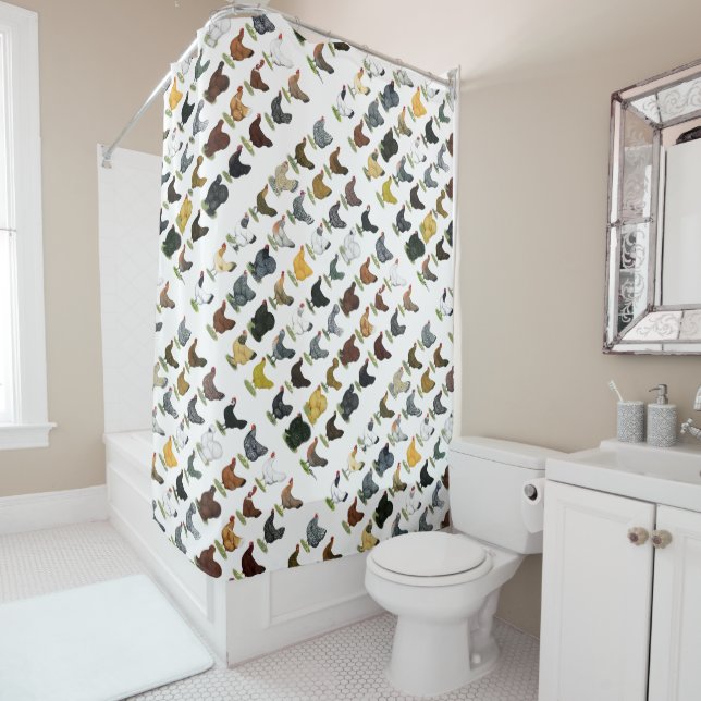 49 Chicken Hens Shower Curtain (In Situ)