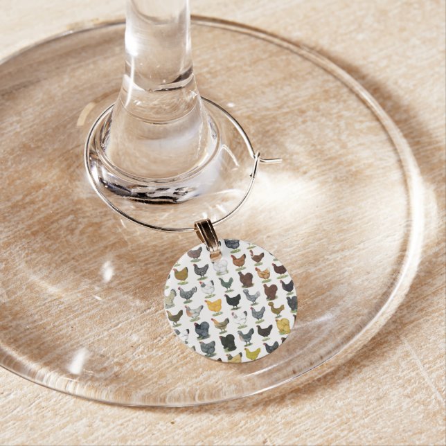 49 Chicken Hens Wine Glass Charm (In Situ)