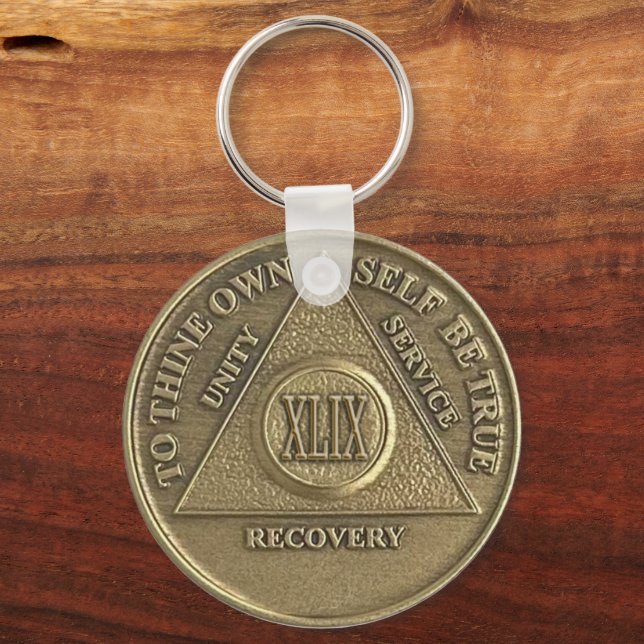 49 Year CUSTOM NAME Sober Medallion Keychain (Front)