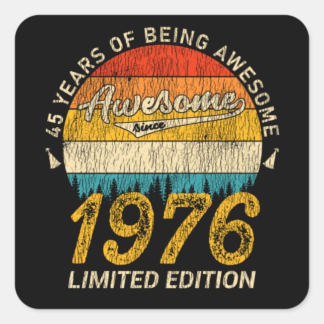 49 Year Old 1976 Retro Awesome 49th Birthday Gift Square Sticker (Front)