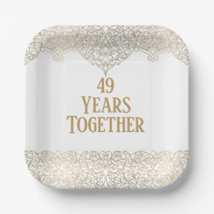 49th Anniversary Gold Lace On White Paper Plates