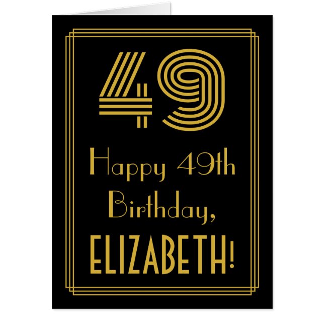 49th Birthday: Art Deco Inspired Look “49” + Name Card (Front)