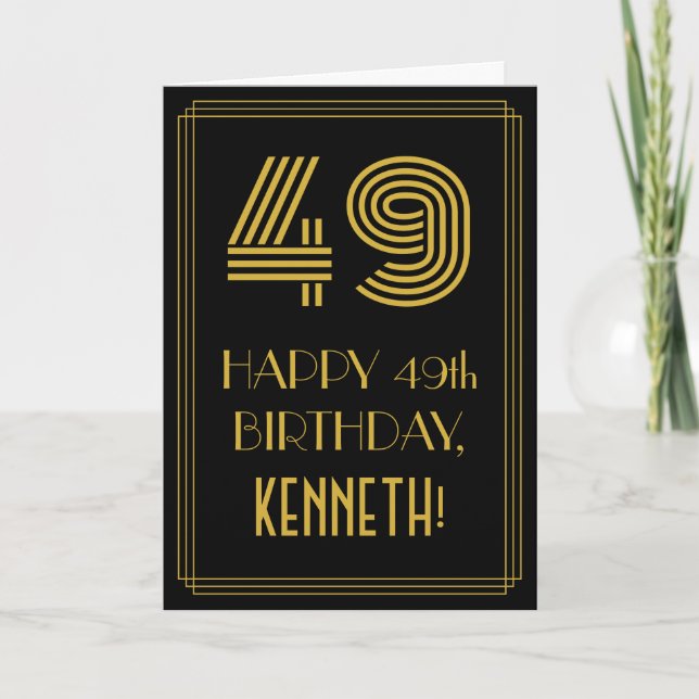 49th Birthday: Art Deco Inspired Look "49" & Name Card (Front)