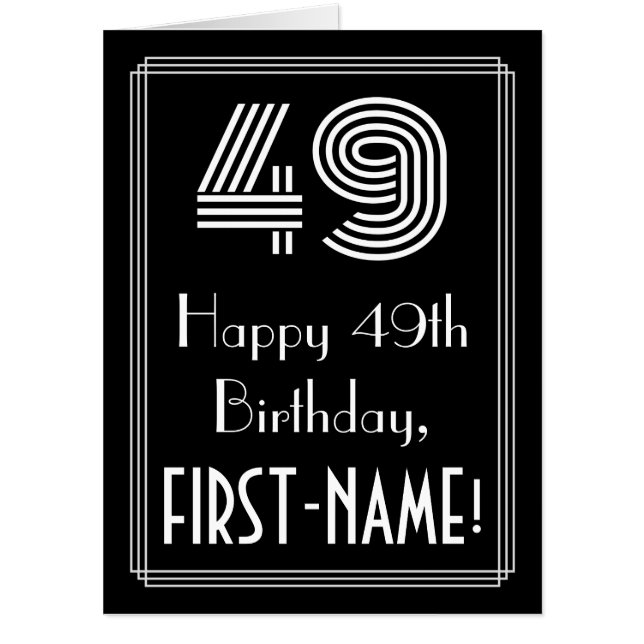 49th Birthday — Art Deco Inspired Look “49” + Name Card (Front)