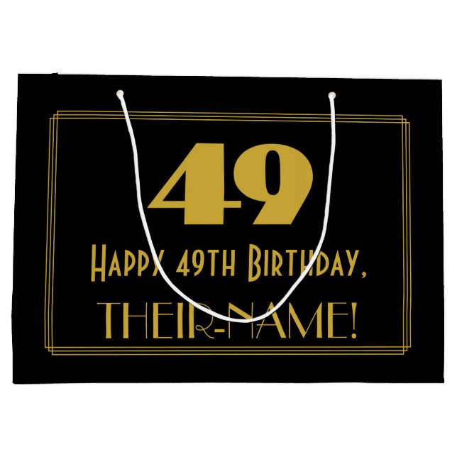 49th Birthday — Art Deco Inspired Look "49" & Name Large Gift Bag (Back)