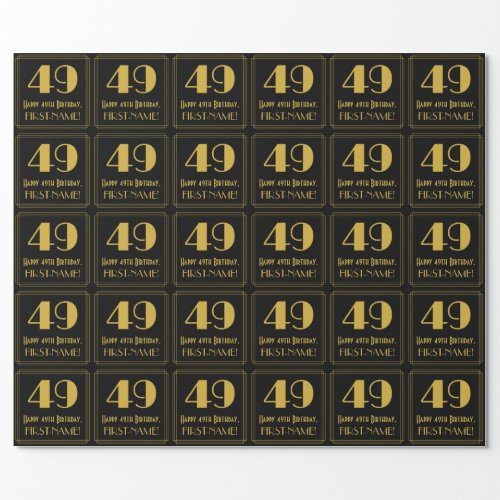 49th Birthday  Art Deco Inspired Look 49 Name Wrapping Paper