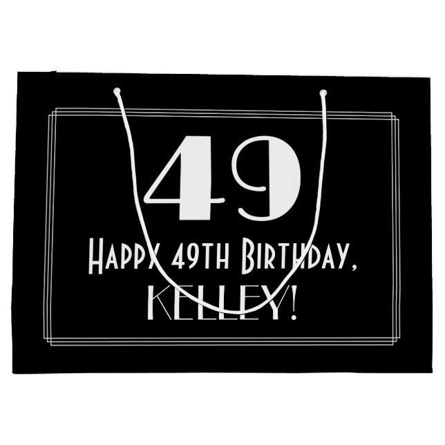 49th Birthday: Art Deco Inspired Style "49", Name Large Gift Bag (Back)