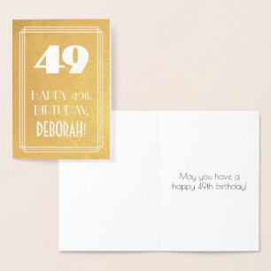 49th Birthday ~ Art Deco Style "49" & Custom Name Foil Card