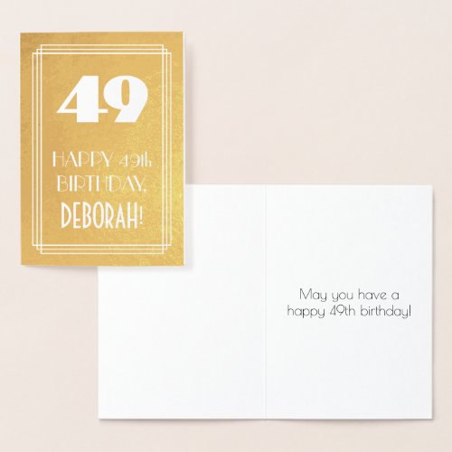 49th Birthday  Art Deco Style 49  Custom Name Foil Card