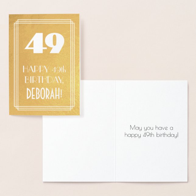 49th Birthday ~ Art Deco Style "49" & Custom Name Foil Card (Display)