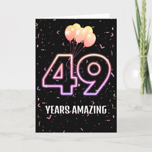 49th Birthday Balloons and Confetti Card