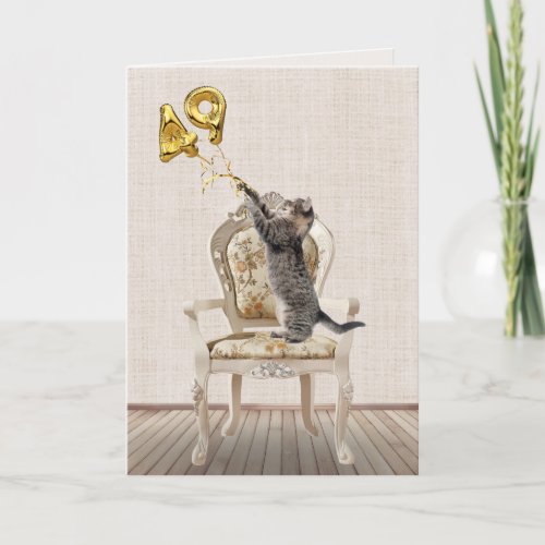 49th Birthday Balloons and Tabby Cat Card