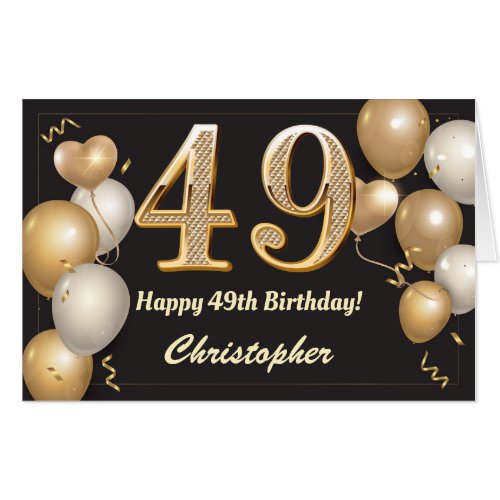 49th Birthday Black and Gold Balloons Extra Large Card