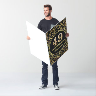 49th Birthday Black and Gold Floral Pattern Large Card