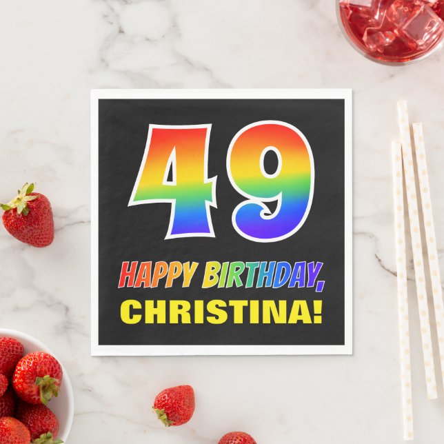 49th Birthday: Bold, Fun, Simple, Rainbow 49 Napkins (Insitu)