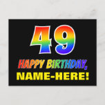 [ Thumbnail: 49th Birthday: Bold, Fun, Simple, Rainbow 49 Postcard ]