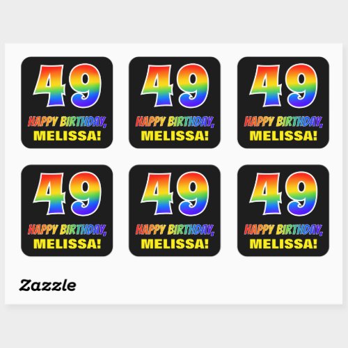 49th Birthday Bold Fun Simple Rainbow 49 Square Sticker