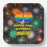 [ Thumbnail: 49th Birthday: Colorful, Fun Celebratory Fireworks Paper Plates ]