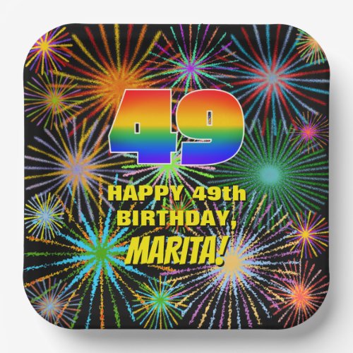 49th Birthday Colorful Fun Celebratory Fireworks Paper Plates