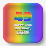 [ Thumbnail: 49th Birthday: Colorful, Fun Rainbow Pattern # 49 Paper Plates ]