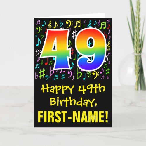 49th Birthday Colorful Music Symbols  Rainbow 49 Card