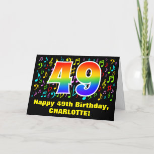 49th Birthday: Colorful Music Symbols & Rainbow 49 Card
