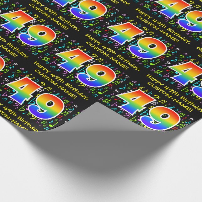 49th Birthday: Colorful Music Symbols, Rainbow 49 Wrapping Paper (Corner)