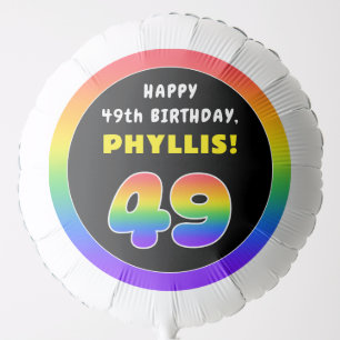 49th Birthday: Colorful Rainbow # 49, Custom Name Balloon