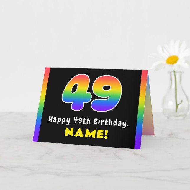 49th Birthday: Colorful Rainbow # 49, Custom Name Card (Small Plant)