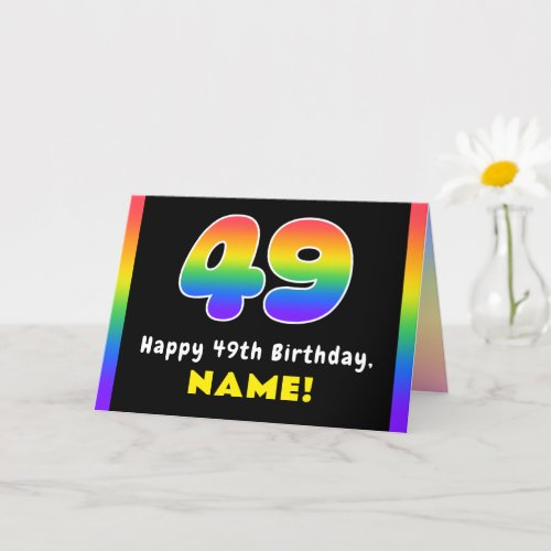 49th Birthday Colorful Rainbow  49 Custom Name Card