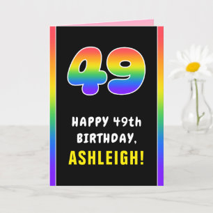 49th Birthday: Colorful Rainbow # 49, Custom Name Card