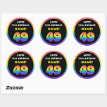 [ Thumbnail: 49th Birthday: Colorful Rainbow # 49, Custom Name Round Sticker ]