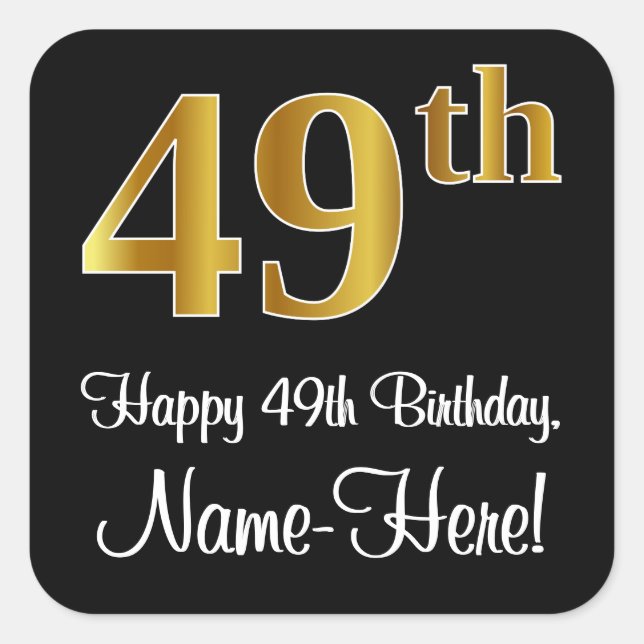 49th Birthday – Elegant Luxurious Faux Gold Look # Square Sticker (Front)