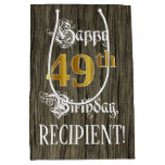 [ Thumbnail: 49th Birthday: Faux Gold Look & Faux Wood Pattern Gift Bag ]