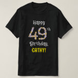 [ Thumbnail: 49th Birthday: Floral Flowers Number “49” + Name T-Shirt ]