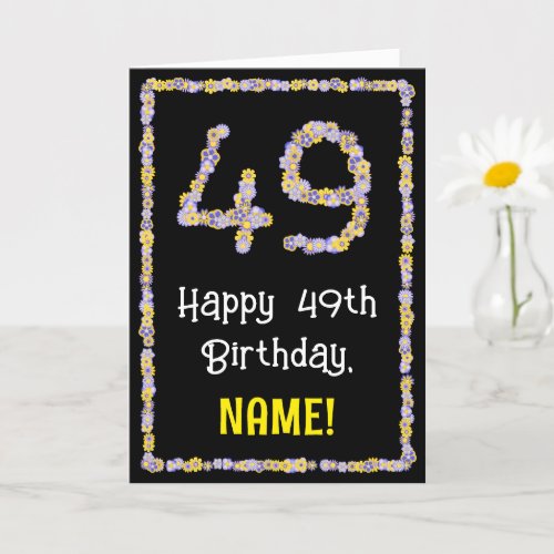 49th Birthday Floral Flowers Number Custom Name Card
