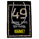 [ Thumbnail: 49th Birthday: Floral Flowers Number, Custom Name Gift Bag ]