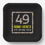 [ Thumbnail: 49th Birthday: Floral Flowers Number, Custom Name Paper Plates ]