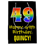 [ Thumbnail: 49th Birthday: Fun, Bold, Colorful, Rainbow "49" Gift Bag ]