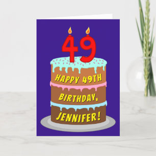 49th Birthday: Fun Cake and Candles + Custom Name Card