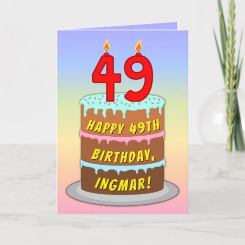 49th Birthday  Fun Cake  Candles w Custom Name Card