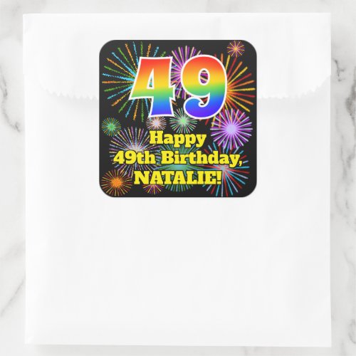 49th Birthday Fun Fireworks Look Rainbow  49 Square Sticker