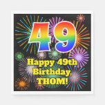 [ Thumbnail: 49th Birthday: Fun Fireworks Pattern + Rainbow 49 Napkins ]