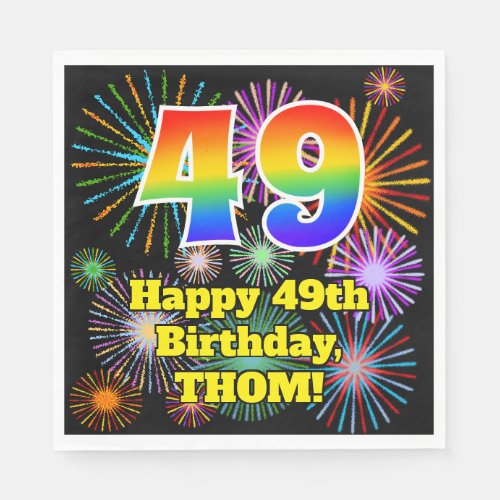 49th Birthday Fun Fireworks Pattern  Rainbow 49 Napkins