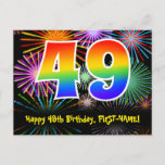 [ Thumbnail: 49th Birthday – Fun Fireworks Pattern + Rainbow 49 Postcard ]
