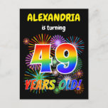 [ Thumbnail: 49th Birthday - Fun Fireworks, Rainbow Look "49" Postcard ]