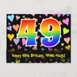 [ Thumbnail: 49th Birthday: Fun Hearts Pattern, Rainbow 49 Postcard ]