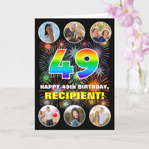 49th Birthday Fun Rainbow  Custom Name  Photos Card