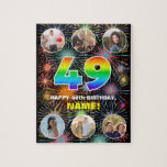 [ Thumbnail: 49th Birthday: Fun Rainbow #, Custom Name + Photos Jigsaw Puzzle ]