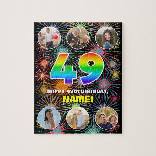 49th Birthday Fun Rainbow  Custom Name  Photos Jigsaw Puzzle